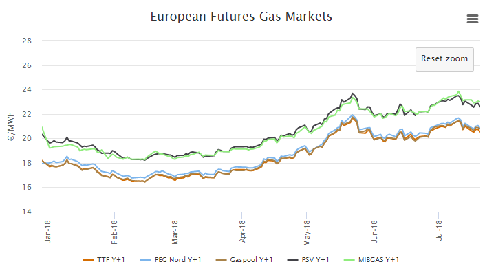 Figure 3 – Evolution of Future Gas prices. SOURCE: MTECH